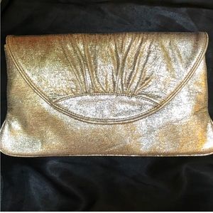 Lauren Merkin Ava Gold Metallic Clutch 
Made in NYC